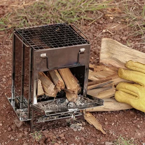 Mini Portable Firewood Stove | Folding Stainless Steel Camp Grill for BBQ & Travel