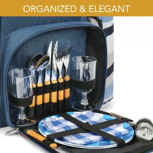 Picnic Backpack for Camping, Picnic Basket for 2 with Insulated Cooler Bag and Bottle Pouch, Picnic Bag with Lightweight Blanket.